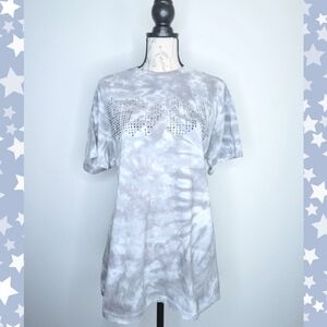 Gray AC/DC Tie Dye Tee Shirt Rhinestone Logo Size L